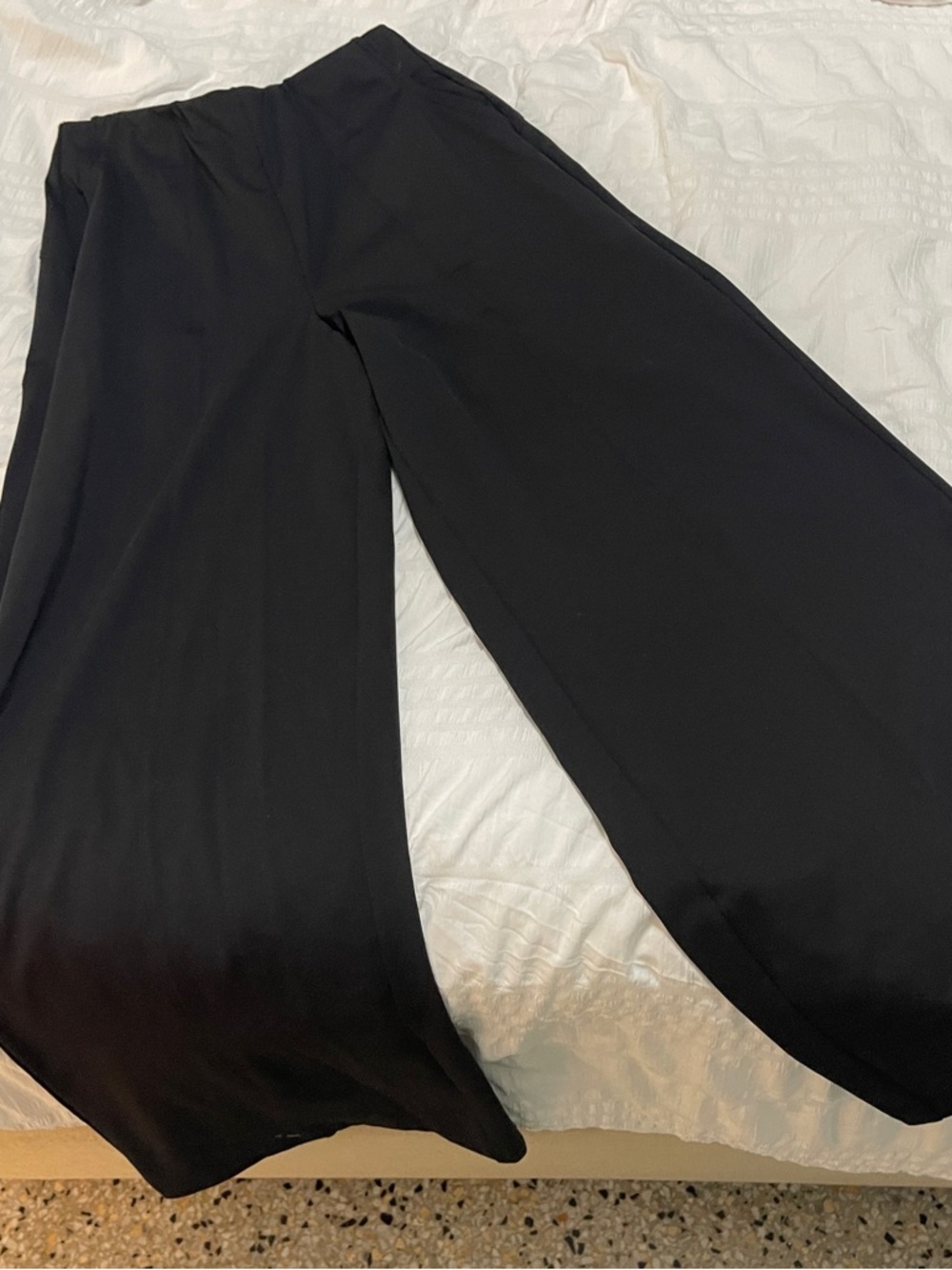 Wide Leg Athletic Material Women's Pants in Black